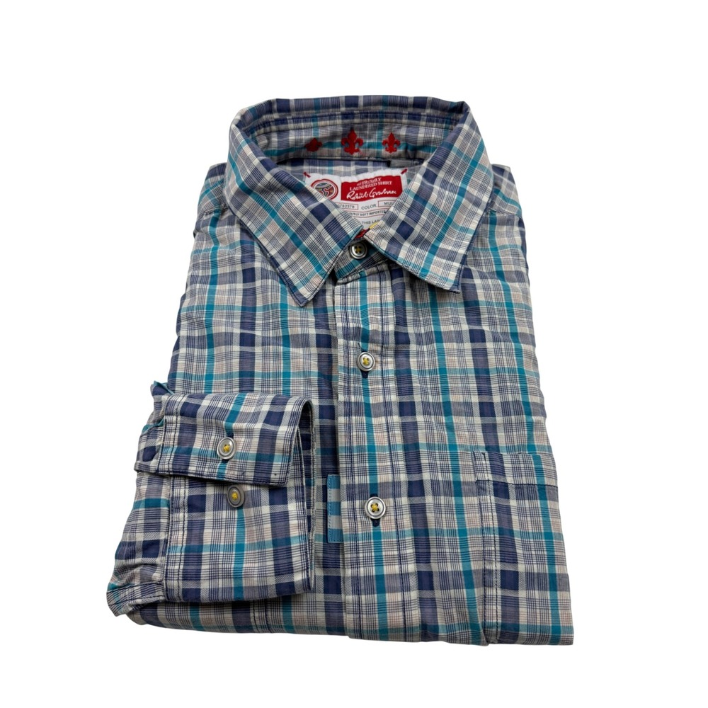 Robert Graham‎ Freshly Laundered Shirt Mens XL Blue Teal Plaid Cotton Button Up